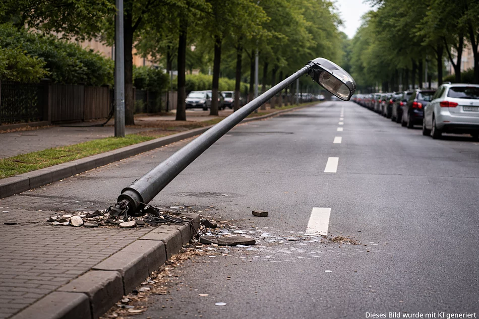 Umgefahrene Straßenlaterne