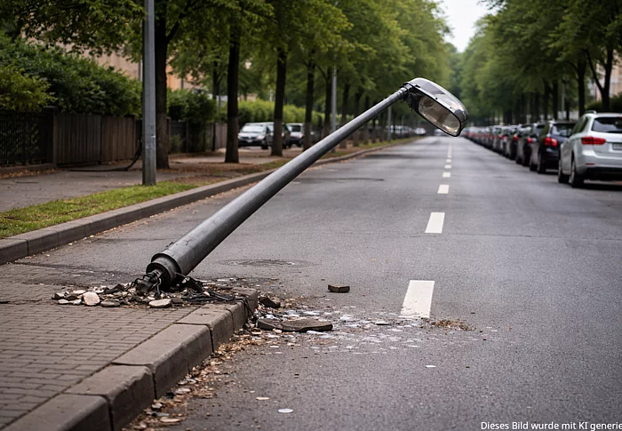 Umgefahrene Straßenlaterne