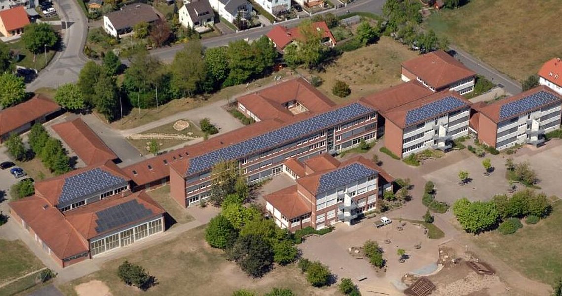 Ein Luftbild des Schulkomplexes